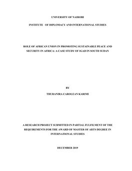 A Case Study of Igad in South Sudan