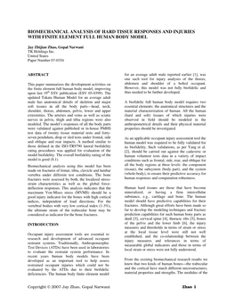 Biomechanical Analysis of Hard Tissue Responses and Injuries with Finite Element Full Human Body Model