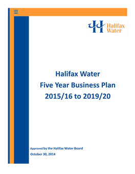 Halifax Water Five Year Business Plan 2015/16 to 2019/20