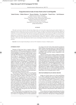 Fungi Detected in Trunk of Stone Fruits in the Czech Republic