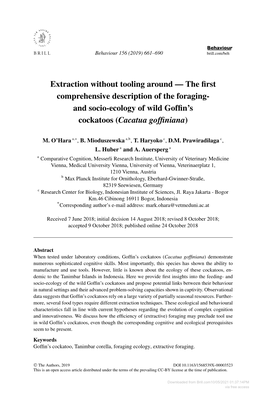 And Socio-Ecology of Wild Goffin's Cockatoos (Cacatua Goffiniana)