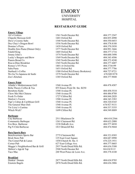 University Hospital Restaurant Guide