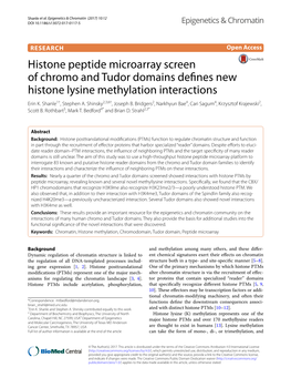 Histone Peptide Microarray Screen of Chromo and Tudor Domains Defines New Histone Lysine Methylation Interactions Erin K