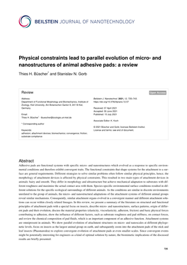 And Nanostructures of Animal Adhesive Pads: a Review