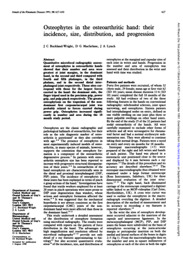 Osteophytes in the Osteoarthritic Hand: Their Incidence, Size, Distribution, and Progression