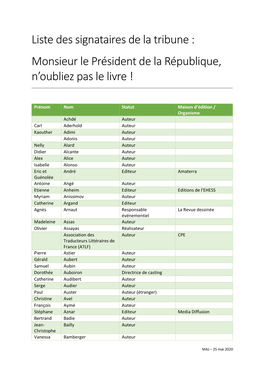 Liste Des Signataires De La Tribune