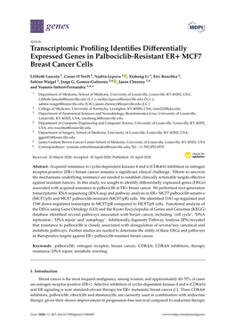 Transcriptomic Profiling Identifies Differentially Expressed Genes In