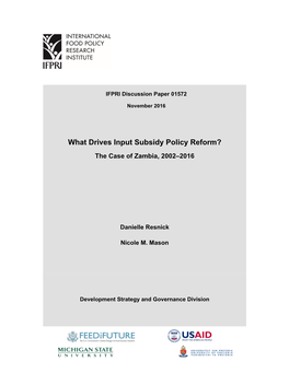 What Drives Input Subsidy Policy Reform? the Case of Zambia, 2002–2016