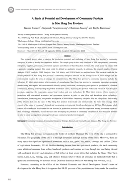 A Study of Potential and Development of Community Products in Mae Hong Son Province Kasem Kunasria*, Supareuk Tarapituxwonga, Chutimun Sasongb and Bupha Kumnuanb