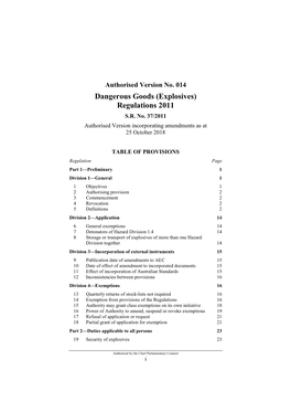 Dangerous Goods (Explosives) Regulations 2011 S.R