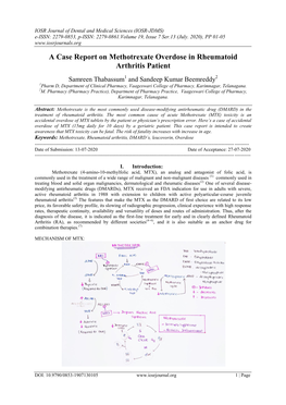 A Case Report on Methotrexate Overdose in Rheumatoid Arthritis Patient