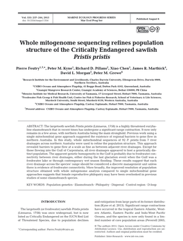 Whole Mitogenome Sequencing Refines Population Structure of the Critically Endangered Sawfish Pristis Pristis