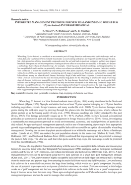 Research Article INTEGRATED MANAGEMENT PROTOCOL for NEW ZEALAND ENDEMIC WHEAT BUG (Nysius Huttoni) in FORAGE BRASSICAS S. Tiwar