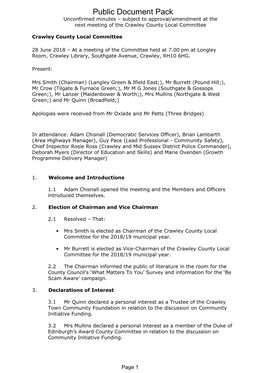 Minutes Document for Crawley County Local Committee, 28/06/2018 19:00