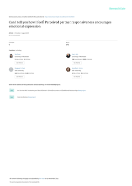 Perceived Partner Responsiveness Encourages Emotional Expression