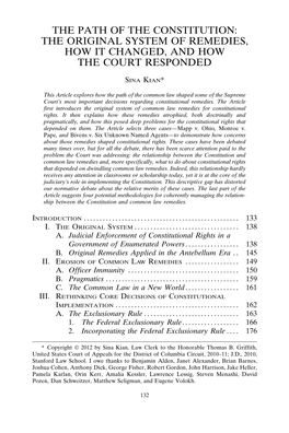 Common Law Shaped Some of the Supreme Court’S Most Important Decisions Regarding Constitutional Remedies