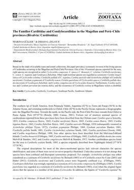 The Families Carditidae and Condylocardiidae in the Magellan and Perú–Chile Provinces (Bivalvia: Carditoidea)