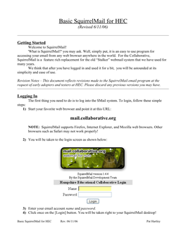 Basic Squirrelmail for HEC (Revised 6/11/06)