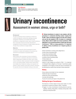 Urinary Incontinence Assessment in Women Stress, Urge Or Both