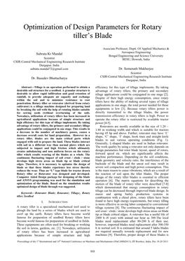 Optimization of Design Parameters for Rotary Tiller's Blade