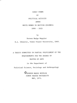 Early Forms of Political Activity Among White Women in British Columbia, 1880-1925