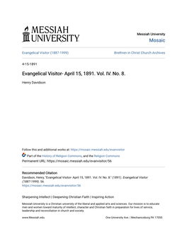 Evangelical Visitor (1887-1999) Brethren in Christ Church Archives