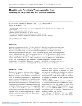 Hepatitis a in New South Wales, Australia, from Consumption of Oysters: the ﬁrst Reported Outbreak