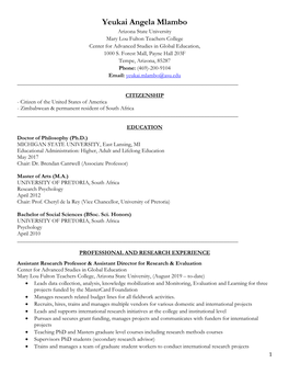 Yeukai Angela Mlambo Arizona State University Mary Lou Fulton Teachers College Center for Advanced Studies in Global Education, 1000 S