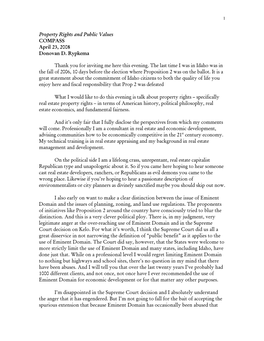 Property Rights and Public Values COMPASS April 23, 2008 Donovan D