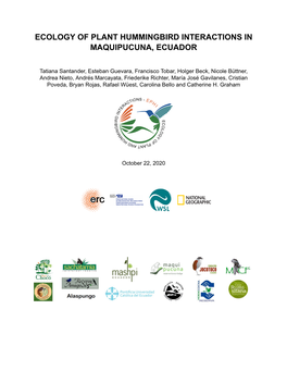 Ecology of Plant Hummingbird Interactions in Maquipucuna, Ecuador