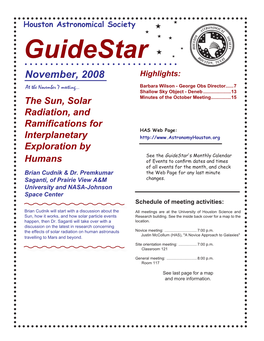 Guidestar  November, 2008 Highlights: at the November 7 Meeting