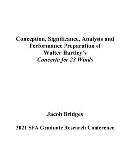 Conception, Significance, Analysis and Performance Preparation of Walter Hartley’S Concerto for 23 Winds