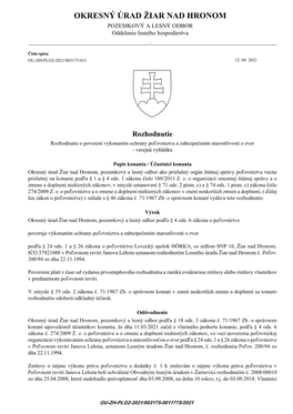 OKRESNÝ ÚRAD ŽIAR NAD HRONOM POZEMKOVÝ a LESNÝ ODBOR Oddelenie Lesného Hospodárstva ______