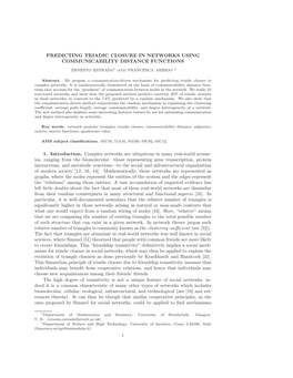 Predicting Triadic Closure in Networks Using Communicability Distance Functions