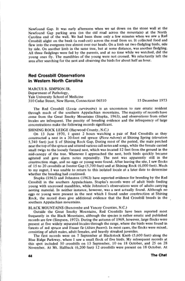 Red Crossbill Observations in Western North Carolina MARCUS B