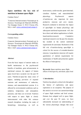 The Key Role of Nutrition in Human Space Flight