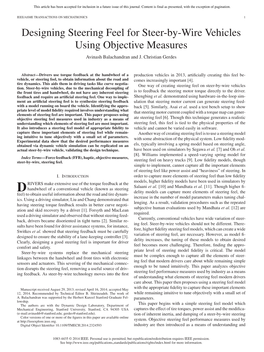 Designing Steering Feel for Steer-By-Wire Vehicles Using Objective Measures Avinash Balachandran and J