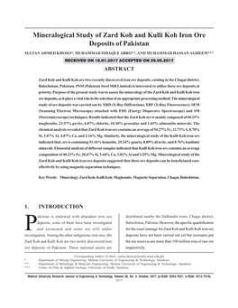 Mineralogical Study of Zard Koh and Kulli Koh Iron Ore Deposits of Pakistan