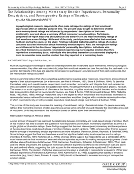 The Relationships Among Momentary Emotion Experiences, Personality Descriptions, and Retrospective Ratings of Emotion