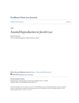 Assisted Reproduction in Jewish Law Daniel B