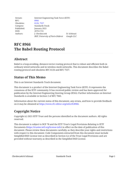 RFC 8966: the Babel Routing Protocol