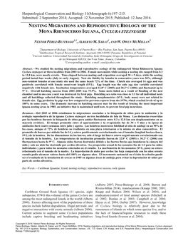 Nesting Migrations and Reproductive Biology of the Mona Rhinoceros Iguana, Cyclura Stejnegeri