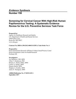 Evidence Synthesis Number 158 Screening for Cervical Cancer With