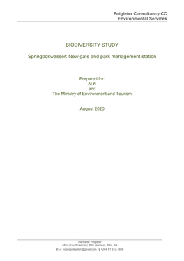 BIODIVERSITY STUDY Springbokwasser: New Gate And