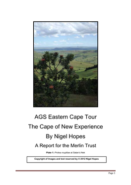 AGS Eastern Cape Tour the Cape of New Experience by Nigel Hopes a Report for the Merlin Trust