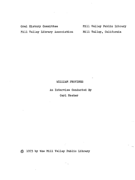 Oral History Committee Mill Valley Public Library Mill Valley Library Association Mill Valley, California