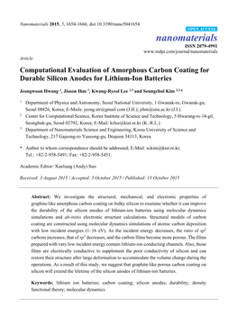 Computational Evaluation of Amorphous Carbon Coating for Durable Silicon Anodes for Lithium-Ion Batteries