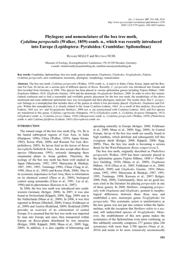 Phylogeny and Nomenclature of the Box Tree Moth, Cydalima Perspectalis (Walker, 1859) Comb