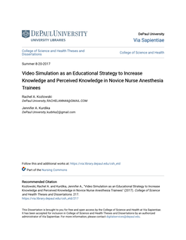 Video Simulation As an Educational Strategy to Increase Knowledge and Perceived Knowledge in Novice Nurse Anesthesia Trainees