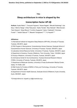 Sleep Architecture in Mice Is Shaped by the Transcription Factor AP-2Β